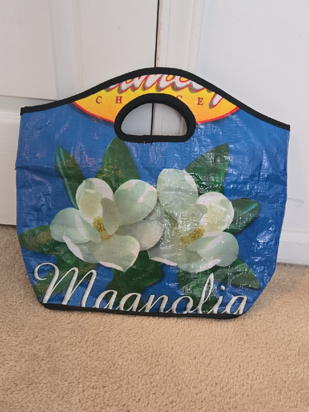 Magnolia Blue Floral Tote with Black Trim